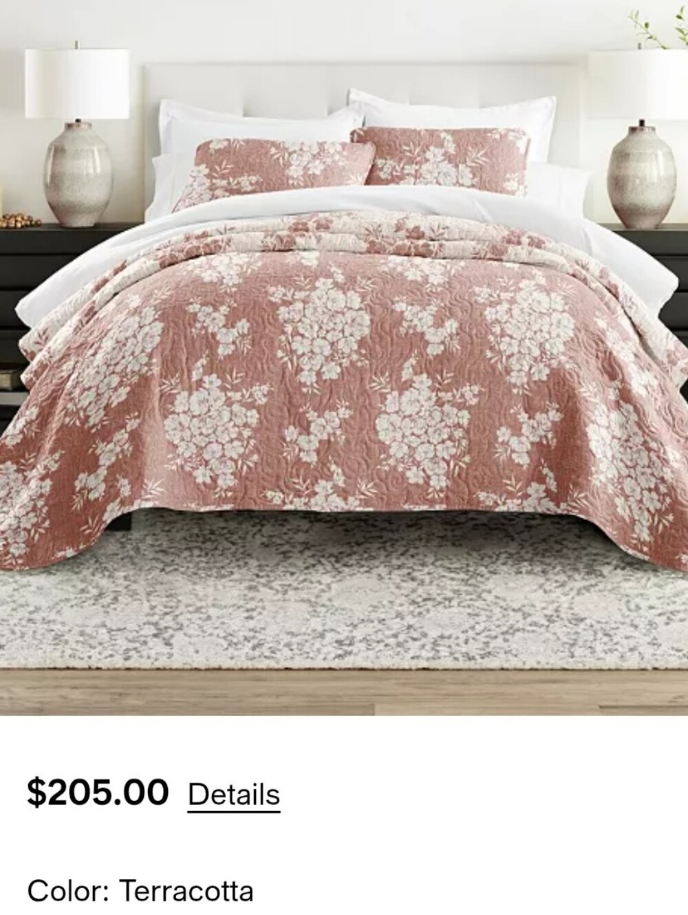 Terracotta Floral Quilt Comforter Set - Soft Quilted Bedding